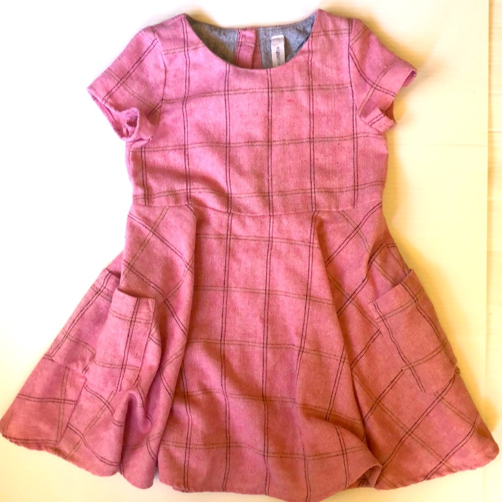 Vignette Girl’s Size 4y Pink Linen Look Short Sleeve Windowpane Plaid Dress